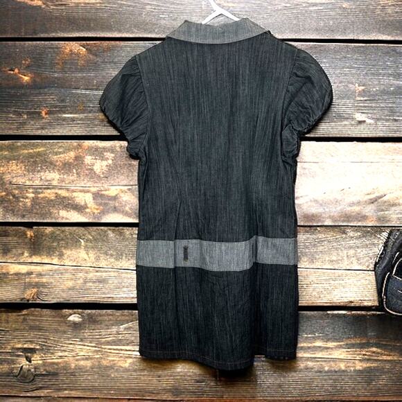 Danesi Women’s Large Gray Lightweight Denim Button-Down Mini Dress Short Sleeve - Picture 2 of 4